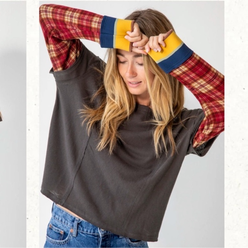 SOLD | Natural Life Penny Layered Knee Tee Top Longsleeve Boho in Charcoal Multi - Picture 13 of 14